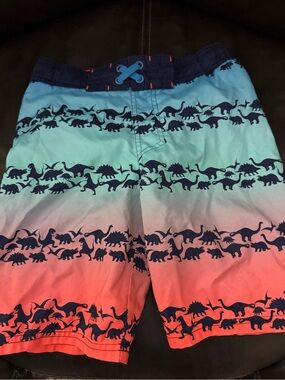Kids Gradient Dino Swim Shorts - Blues & Coral size Medium GUC